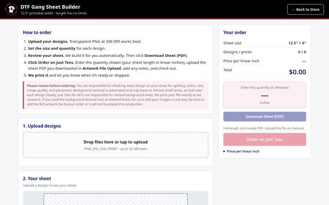 DTF gang sheet builder preview
